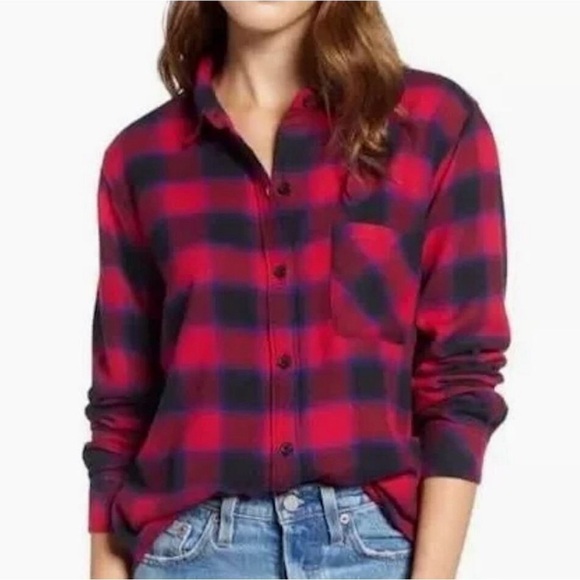RAILS REVOLVE Milo Plaid Black Cherry Violet Button Up Shirt Top Quiet Luxury XS - Picture 1 of 7